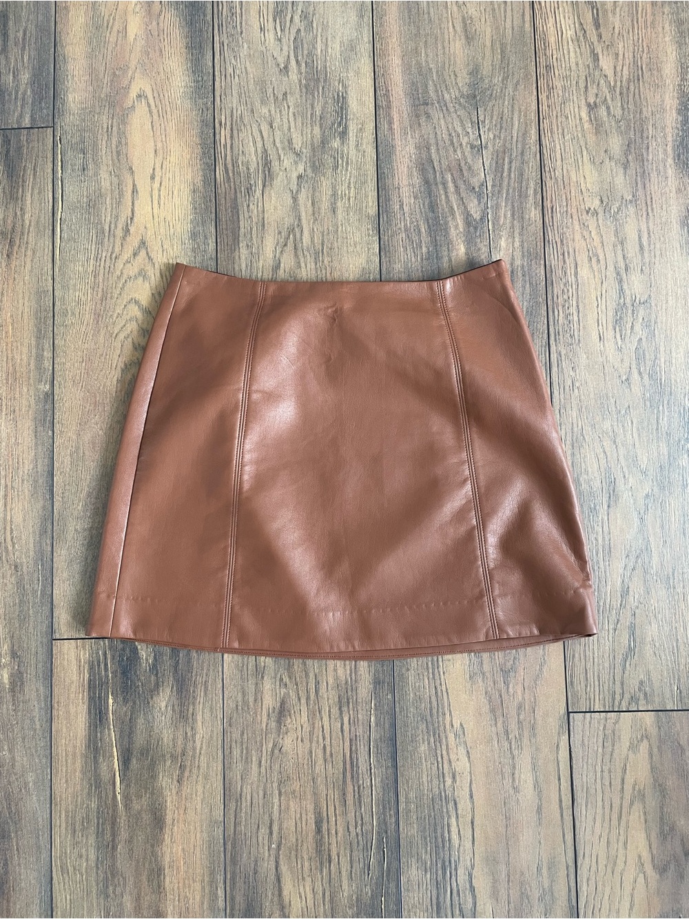 Faux Leather Mini Skirt — Brown